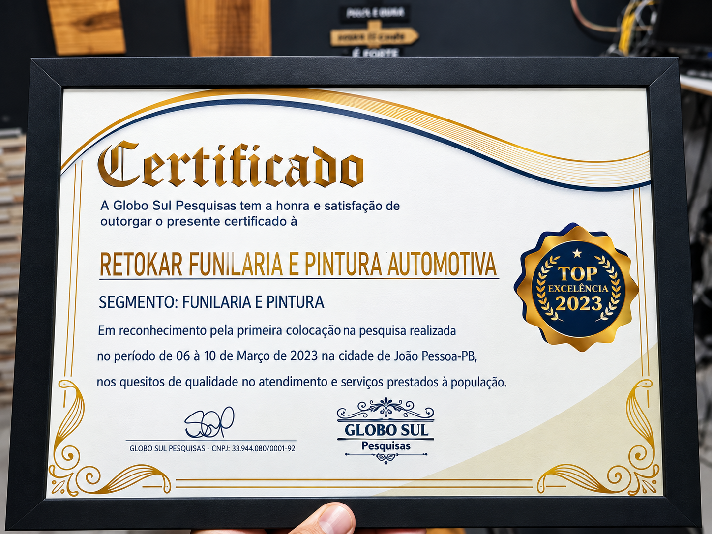 Certificado Top Excelência 2023 - Retokar 1º Lugar em Qualidade de Atendimento