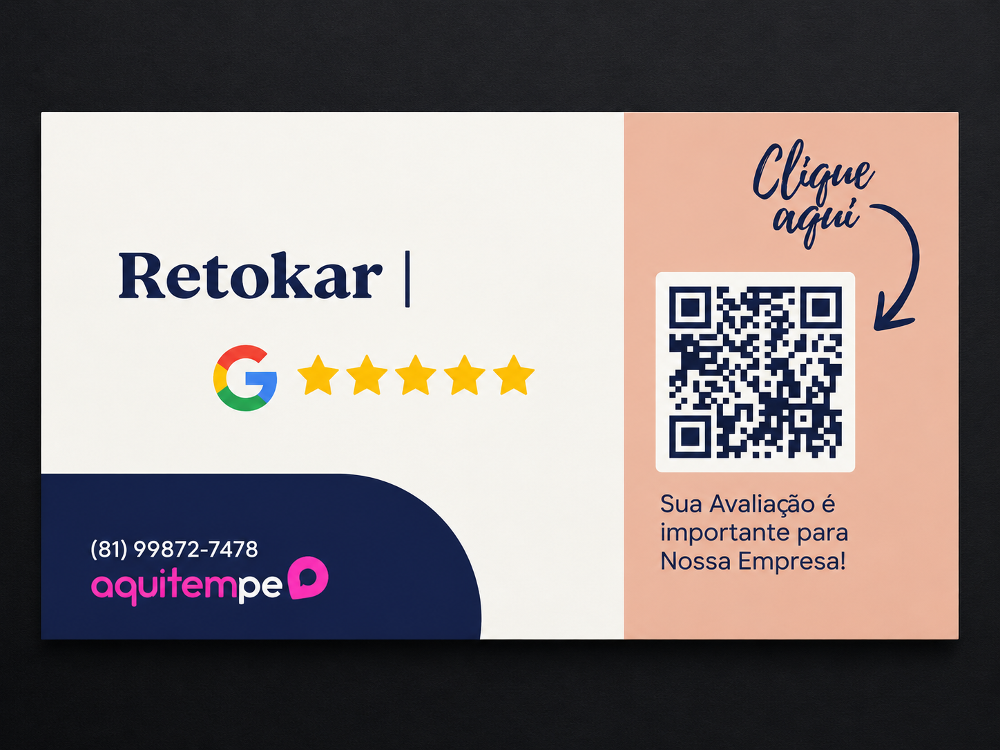 Cartão de avaliação Google 5 estrelas da Retokar